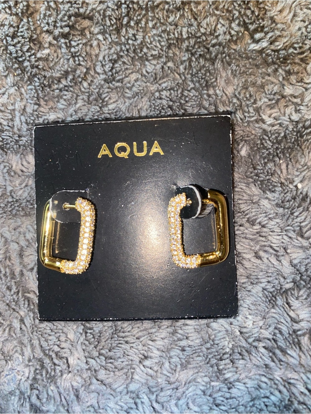 AQUA Pavé Crystal Square/Rectangle Huggie Hoop Earrings $50